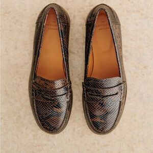 Sezane Andrea Loafers Dark Brown Snakeskin Loafers